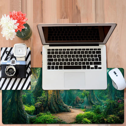 Gaming Desk Pad Large Extra Length Mysterious Forest Mouse Pad Keyboard Laptop Non-Slip Waterproof with Rubber Base Thick Stitched Edge Mouse Mat for Office Home 35.4 x 15.7 Inches