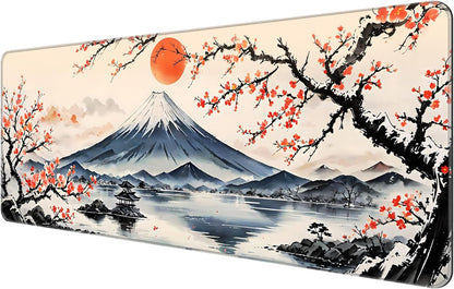 Dynippy Thin Extended Gaming Mouse Pad （31.5 * 11.8 * 0.08 inch） with Stitched Edges Large Mousepad Long XXL Keyboard and Mouse pad Desk Mat for Gaming Office & Home - Japanese Landscape