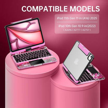 GUSGU Transparent Case with Wireless Keyboard for iPad 11th Gen 11-in.(A16, 2025), 2022 iPad 10th Gen 10.9-in, 7 Colors Backlight, Trackpad, 360°Rotating Stand, Tech Style