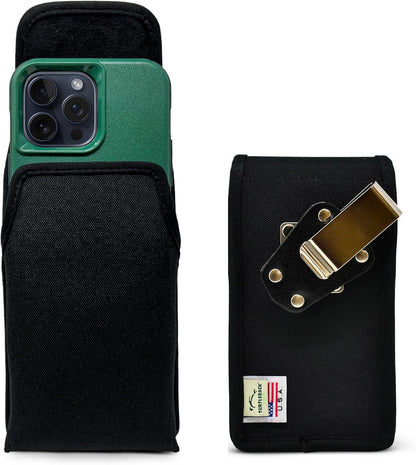 Turtleback Belt Clip for iPhone 16 Pro Max, 15 Pro Max, 14 Pro Max -Medium- Fits w/Shockproof Commuter Style Cases - Premium Black Nylon, Vertical Belt Holder Magnetic Closure, HD Rotating Clip