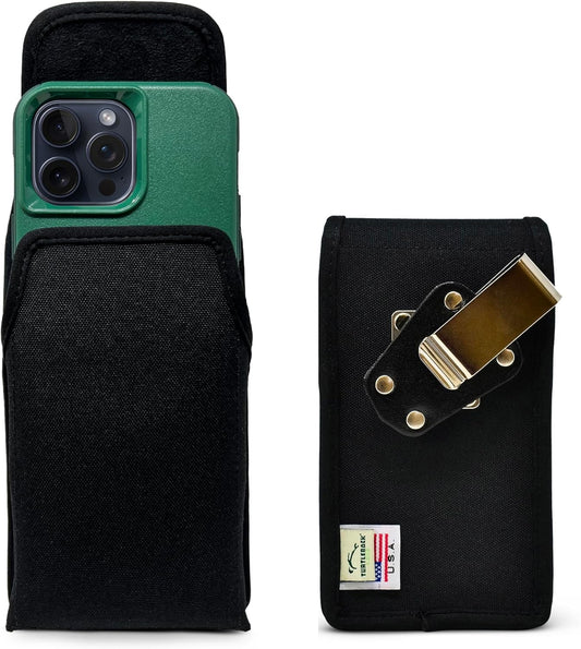 Turtleback Belt Clip for iPhone 16 Pro Max, 15 Pro Max, 14 Pro Max -Medium- Fits w/Shockproof Commuter Style Cases - Premium Black Nylon, Vertical Belt Holder Magnetic Closure, HD Rotating Clip