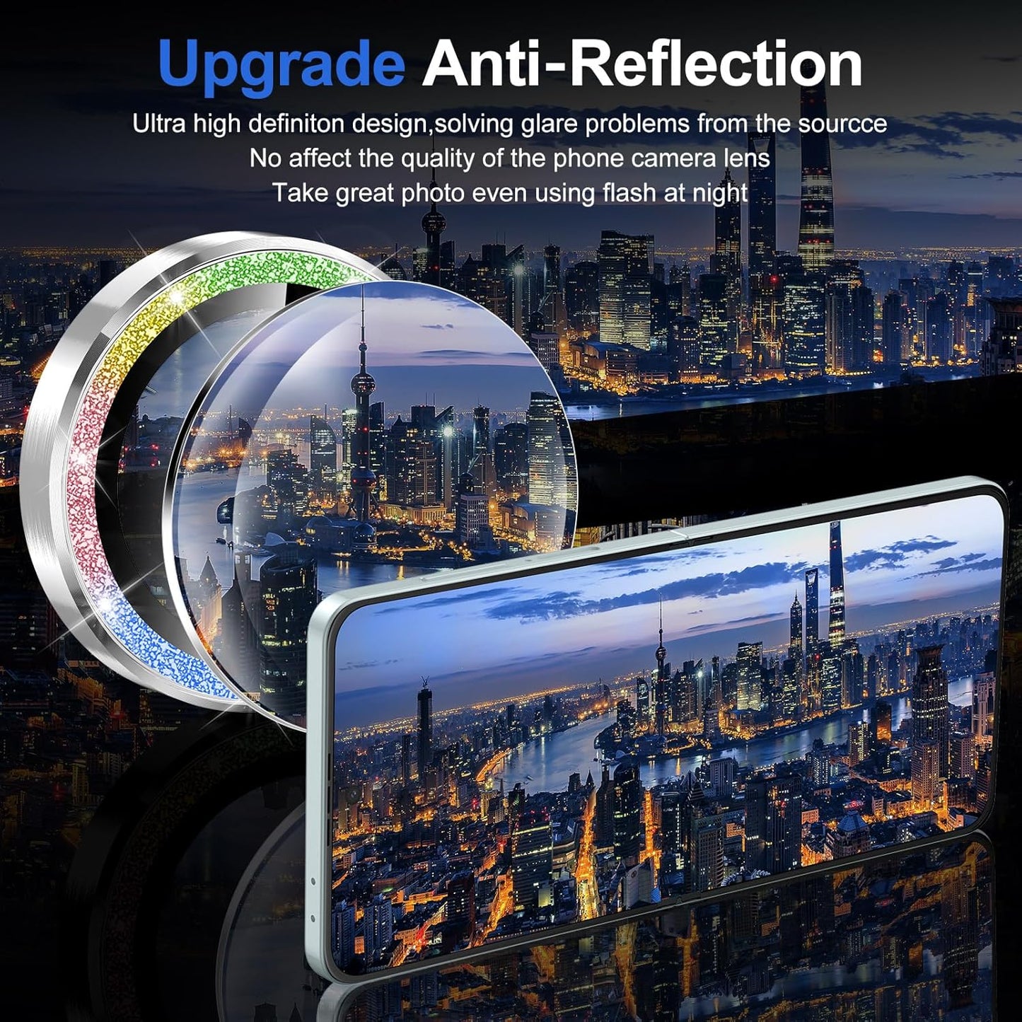 for Samsung Galaxy Z Flip 7 Camera Lens Protector, Individual Metal Ring Tempered Glass Lens Cover, [Strong Adsorption] Scratch Resistant Ultra-Thin HD Clear Lens Cover, 1 Set-Colorful Sparkly