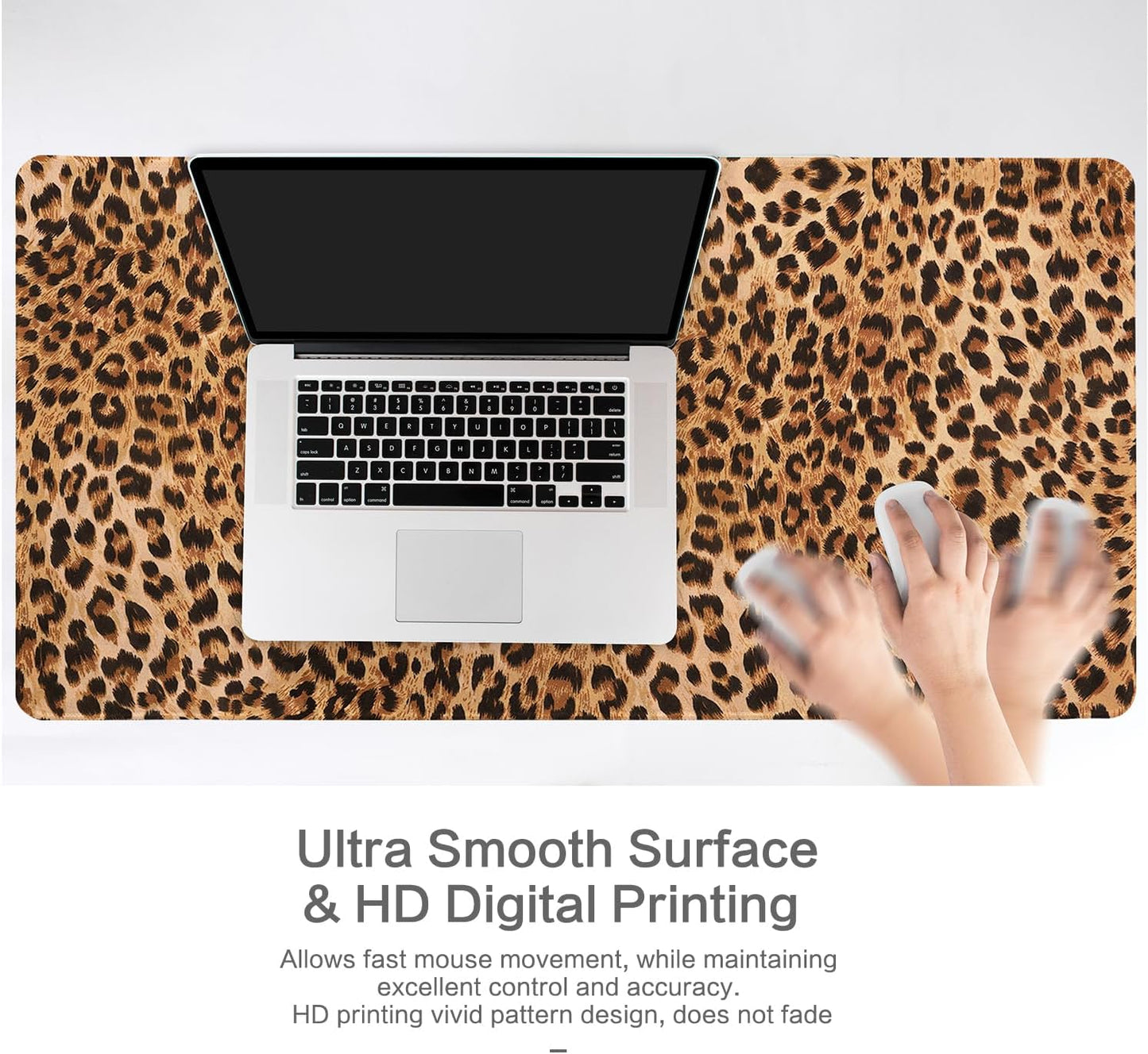 Lokigo Leopard Print Desk Pad, Brown Large Gaming Mouse Pad, Waterproof Rubber Base Mousepad for Desk with Stitched Edges DeskMatt for Laptop Gaming Office Work Study, 31.5"x15.7", Cheetah