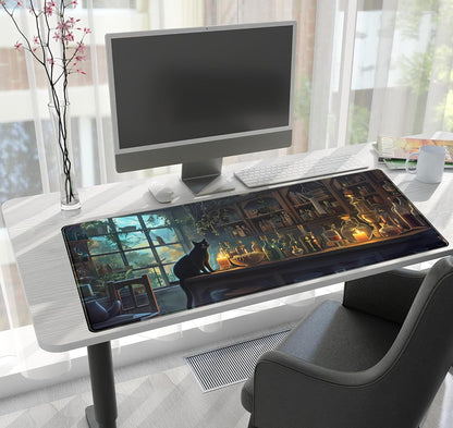 Cute Kawaii Cat Desk Mat XXL Large Gaming Mouse Pad Anime Cats Desk Pad, Vintage Computer Mat for Women Office Desk Decor Pad Gamer Gift, Laptop Keyboard Mouse Mat with Stitched Edges 31.5x15.75 in