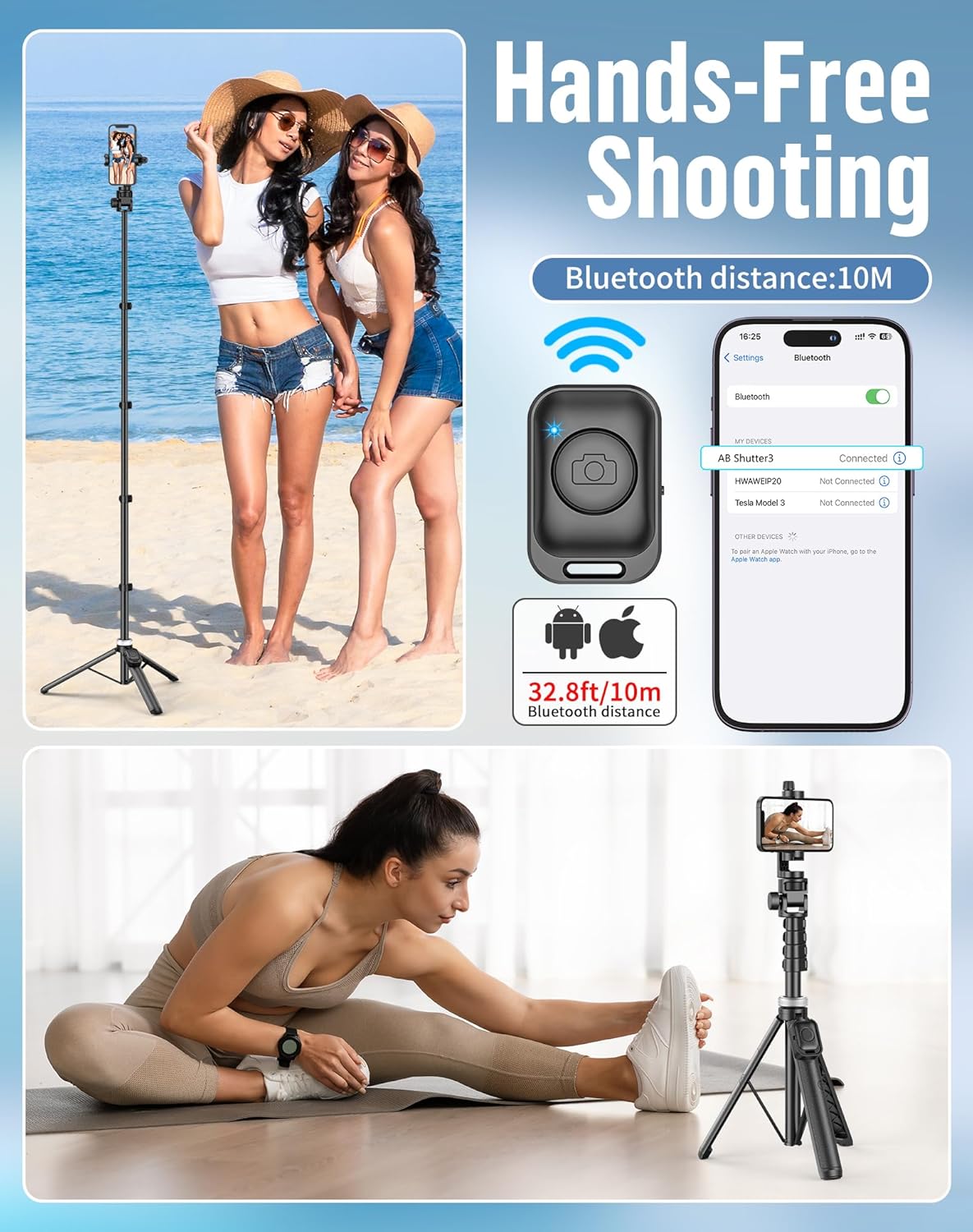 Selfie Stick for iPhone:Selfie Stick Tripod with Remote,Tripod for Video Recording,is Content Creator's Vlogging Kit,Compatible with Android, Camera, Also a Gopro Trip