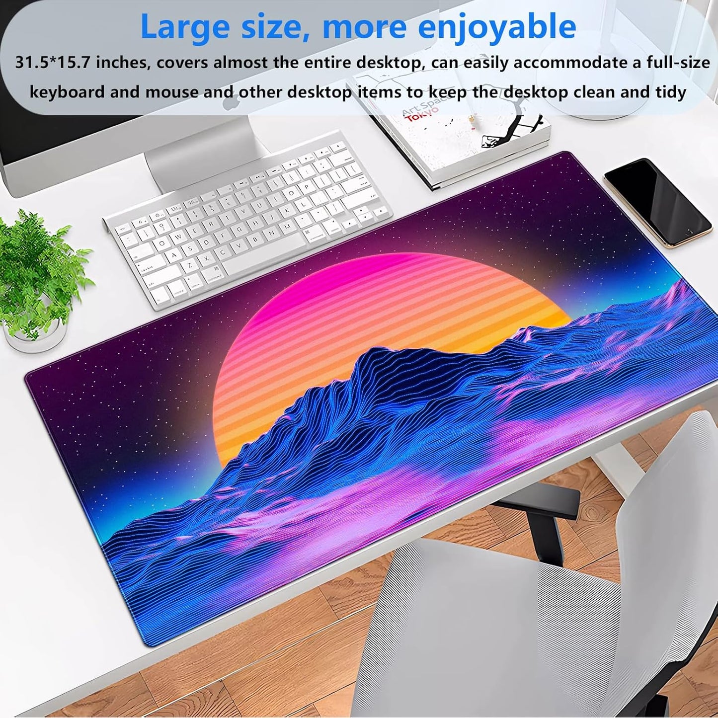 Retro Neon Fantasy Mouse Pad Desk Mat XXL Large 31.5x15.7in Gaming Keyboard & Mouse Pad Nostalgic Digital Art Office Desk Decor