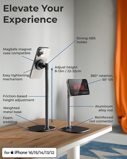 Cooper MagStand - Adjustable Magnetic iPhone Stand for Desk & Phone Holder for Video Recording, Compatible with MagSafe, Stand for iPhone 16 Pro Max, 15/14/13/12, Small Mag Safe Tripod (Night Black)