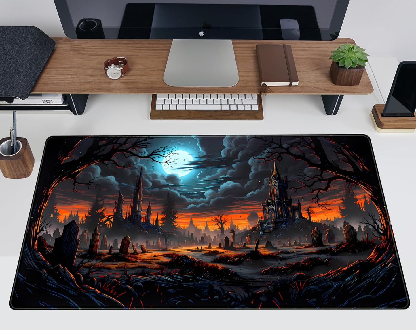 Dark Fantasy Castle Desk Pad Extended Gaming Mouse Pad, XXL Large Computer Laptop Keyboard Wireless Mouse Mat, Office Desk Decor Mousepad Deskmat with Stitched Edges Matt 31.5x15.7 in