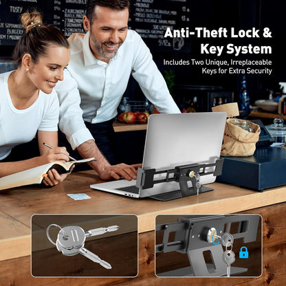 AboveTEK Laptop Locking Station, Premium Aluminum MacBook Security Lock with High-Security Copper Cylinder, Anti-Theft Computer Lock for All 11"-17" No-Slot Notebooks, Non-Slip Base for Public Spaces