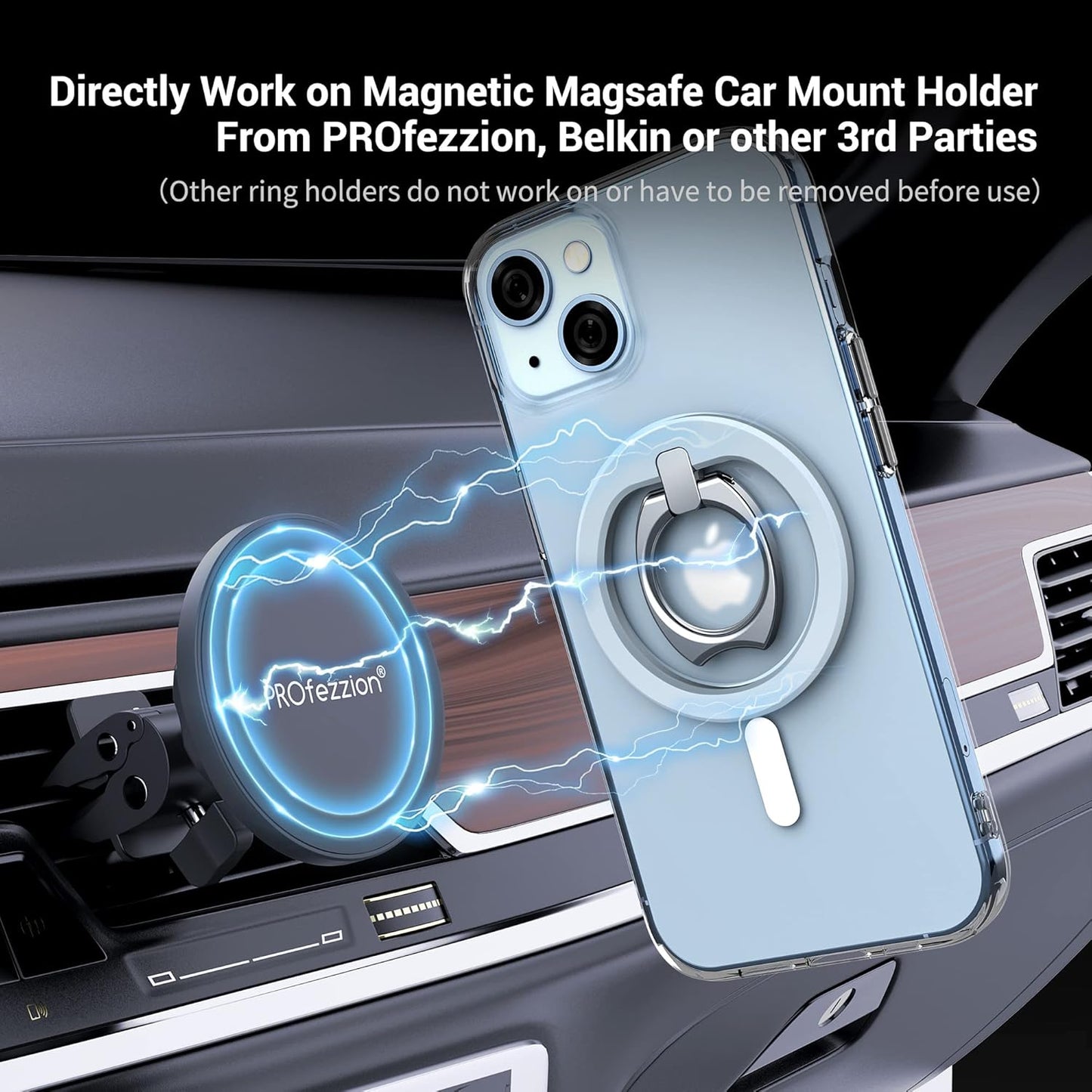 PROfezzion Thin Metal Ring Holder for MagSafe, Removable Strongest Magnetic Phone Grip for iPhone 16 15 14 13 12 Pro Max Plus with Mag-Safe Case [Not for Regular Case] [MagSafe Car Mount Compatible]