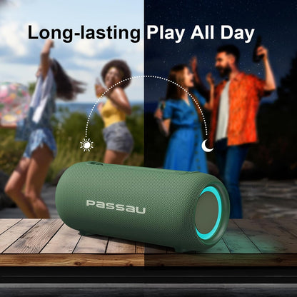 Passau Portable Bluetooth Speakers 40W Peak Loud Stereo Sound, Passive Radiators-Deep Bass, All Day Playtime, Adjustable Strap, BT5.3, IPX5 Wireless Speaker RGB Lights for Indoor Outdoor-Green