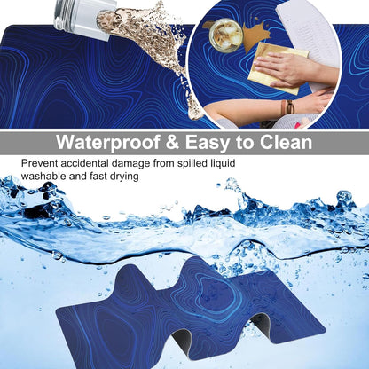 Abstract Topography Design Desk Mat,Large Dark Blue Topographic Line Art Gaming Keyboard Mouse Pad,Non-Slip Rubber Base Desk Pad Thick Stitched Edges Waterproof Mousepad Mouse Mat 31.5"x11.8"