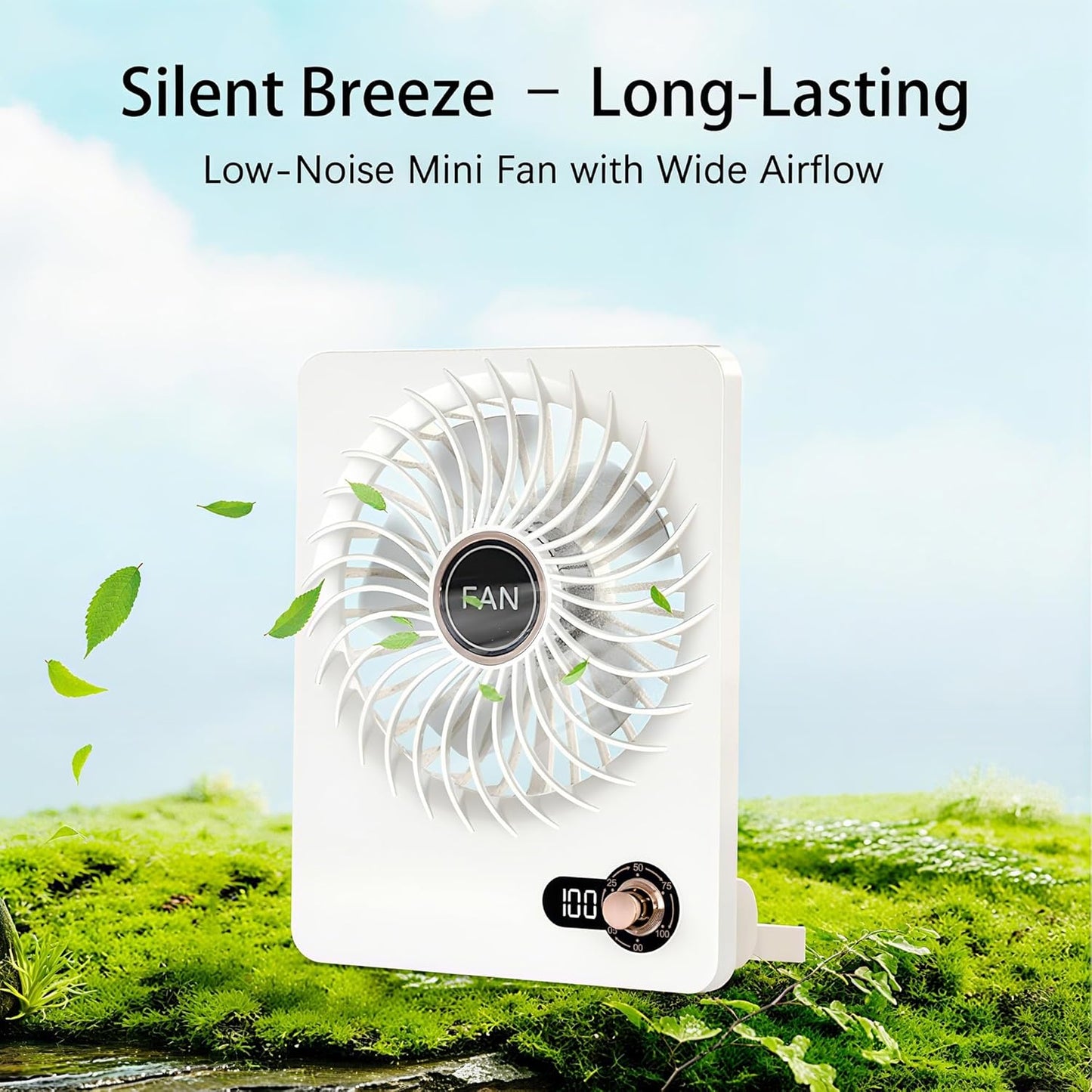 Mini Portable Fan, Silent Rechargeable Desk & Handheld with Adjustable Speeds & Angles, Long-Lasting Battery, Light Personal Wireless Cooling for Office, Bedroom, Classroom, Travel