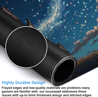 Anime Art Starry Sky Castle Desk Mat - XL Large Gaming Mouse Pad with Non-Slip Base & Stitched Edges, Washable Office Decor (31.5x15.7in)