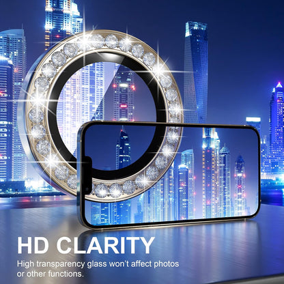 Choiche [3+1 for iPhone 13 Pro/iPhone 13 Pro Max Camera Lens Protector Bling, 9H Tempered Glass Camera Cover Screen Protector Metal Ring Decoration Accessories (Diamond-Gold)