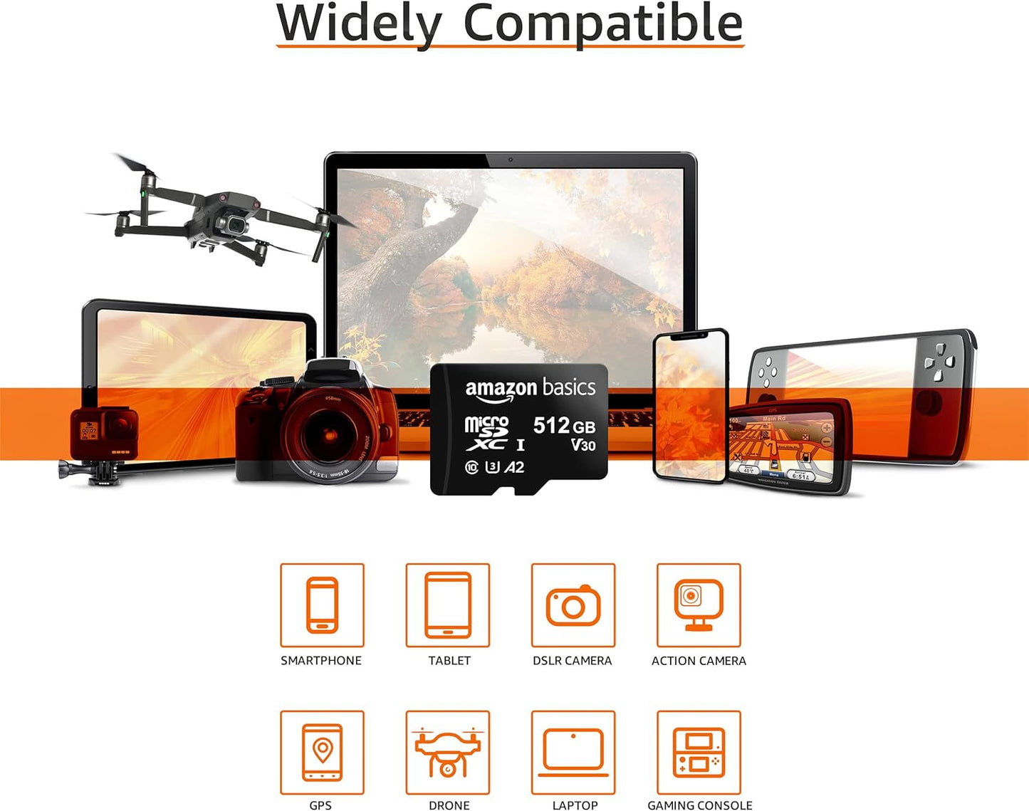 Amazon Basics Micro SDXC Memory Card with Full Size Adapter, A2, U3, Read Speed up to 100 MB/s, 512 GB, Black