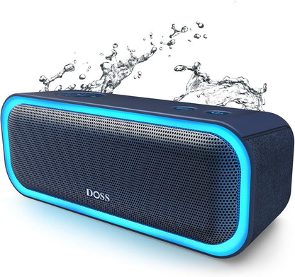 DOSS SoundBox Pro Bluetooth Speaker with 20W Stereo Sound, Active Extra Bass, IPX6 Waterproof, TWS Pairing, Multi-Colors Lights, 20H Playtime, Portable for Beach, Outdoor-Blue
