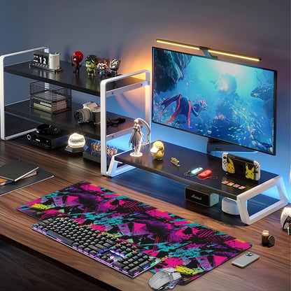 Abstract Grunge Elements Desk Mat,Large Neon Color Patterns Gaming Keyboard Mouse Pad,Non-Slip Rubber Base Desk Pad Thick Stitched Edges Waterproof Mousepad Mouse Mat 31.5"x11.8"
