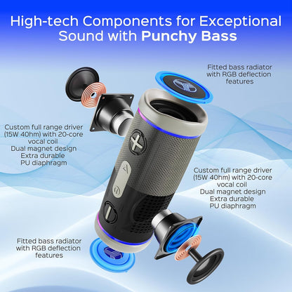 TREBLAB HD77 Bluetooth Speaker - Powerful 360° Sound with Impactful Bass, 30W Portable Wireless Audio, 20H Battery, IPX7 Waterproof, TWS Stereo, Shockproof Design for Outdoor, Beach, Pool, Jobsite