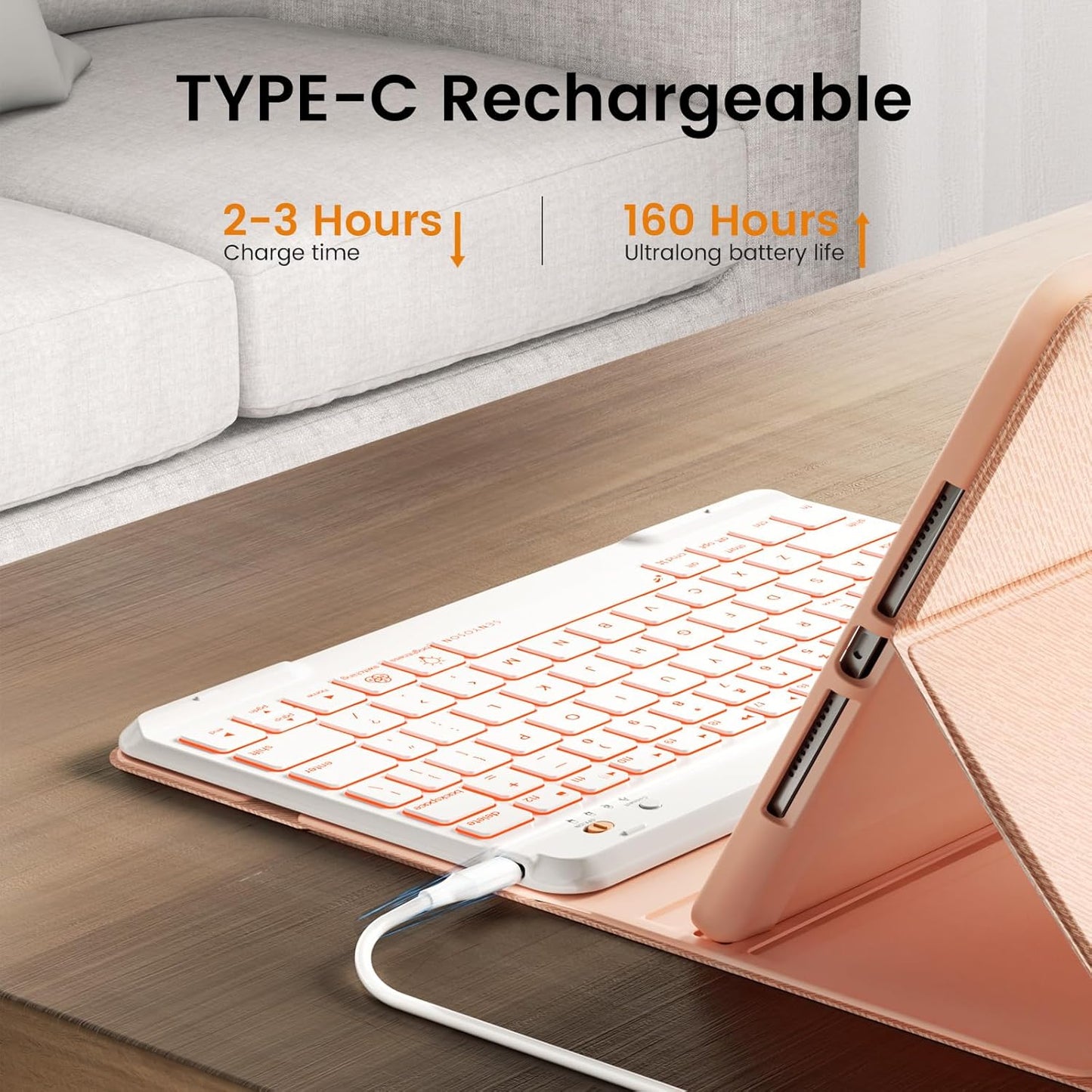 OYEEICE for iPad 9th Generation Case with Keyboard 10.2'' - 7 Color Backlit Wireless Keyboard Cover with Pencil Holder for iPad 9th/8th/7th Gen 10.2 inch, iPad Air 3rd Gen & iPad Pro 10.5" - Pink