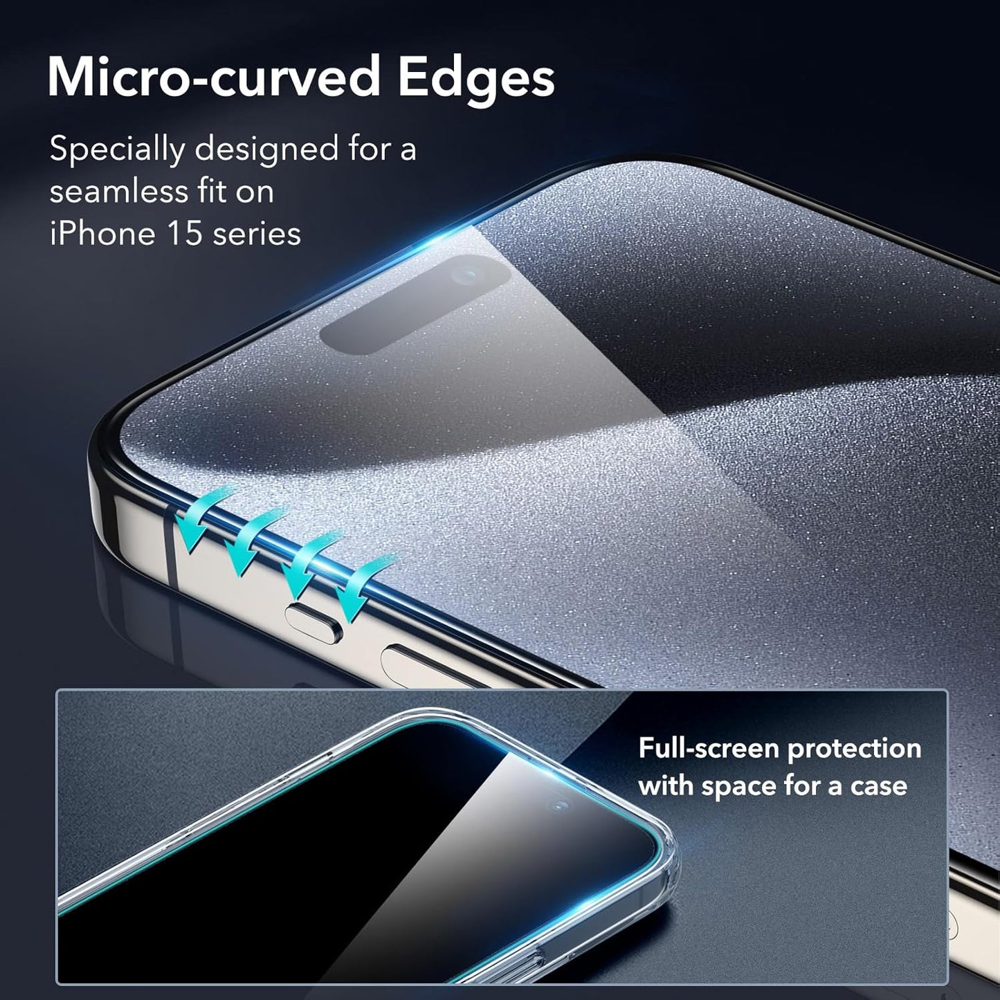 ESR 3+2 Pack for iPhone 15 Pro Screen Protector, 3 Black Edge Tempered-Glass Film and 2 Set Camera Lens Protector, 2.5D Curved Edges, Full-Coverage Military-Grade Protection, Scratch Resistant