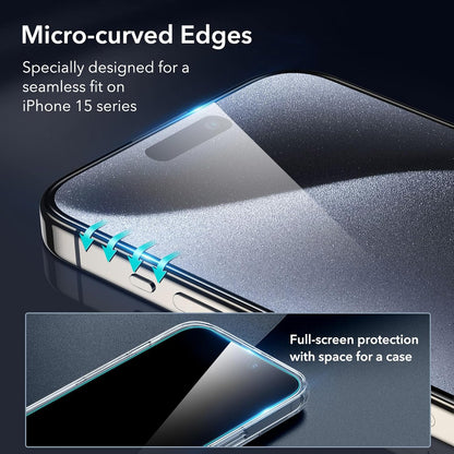 ESR 3+1 Pack for iPhone 15 Pro Screen Protector, 3 Black Edge Tempered-Glass Film and 1 Set Camera Lens Protector, 2.5D Curved Edges, Full-Coverage Military-Grade Protection, Scratch Resistant