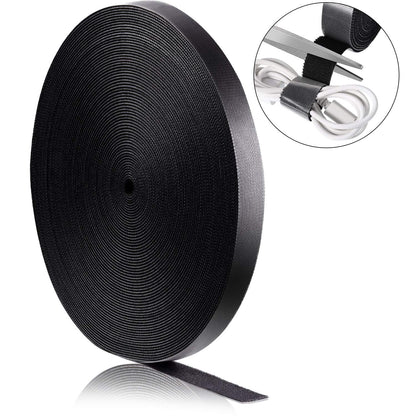 WILLBOND 3/4 Inch x 90ft Fastening Tape Cable Ties Reusable Fastening Nylon Tape Double Side Hook Roll Hook and Loop Straps Wires Cords Management Wire Organizer Straps (Black)