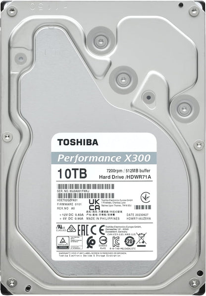 Toshiba X300 10TB Performance & Gaming 3.5-Inch Internal Hard Drive - CMR SATA 6 GB/s 7200 RPM 512 MB Cache - HDWR71AXZSTA