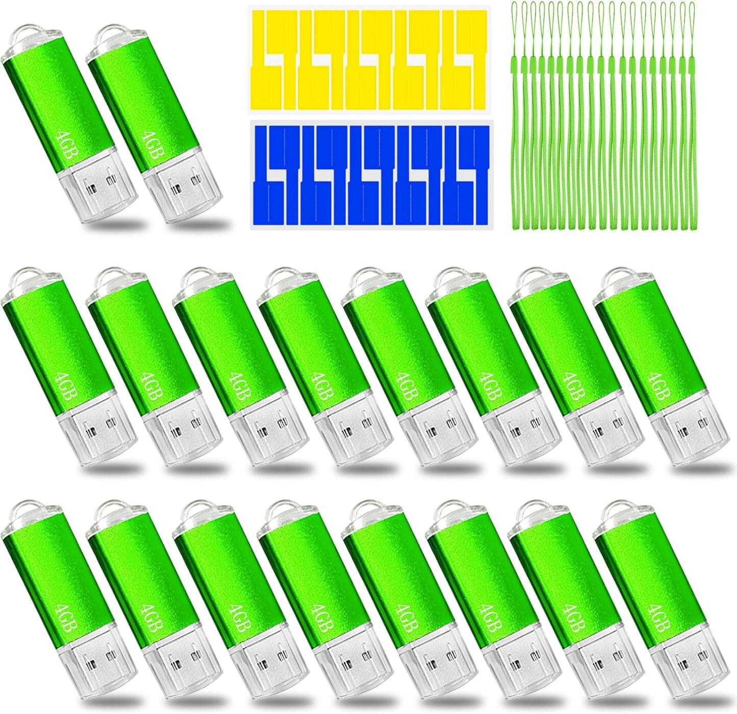 USB Thumb Drive 4GB Flash Drive 20 Pack Nicepicten FAT32 Zip Drive USB 2.0 Flash Drives Jump Drive Multipack Memory Stick Pendrive for Events Office Shared Data Storage, Green 20PCS 4GB