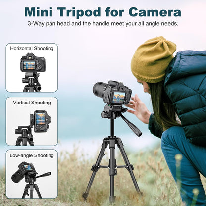 JOILCAN Mini Tripod for Camera, 25" Tabletop Camera Tripod, Portable Travel Tripod w/Phone & Tablet Holder, Lightweight Aluminum Tripods for DSLR Phone Spotting Scope
