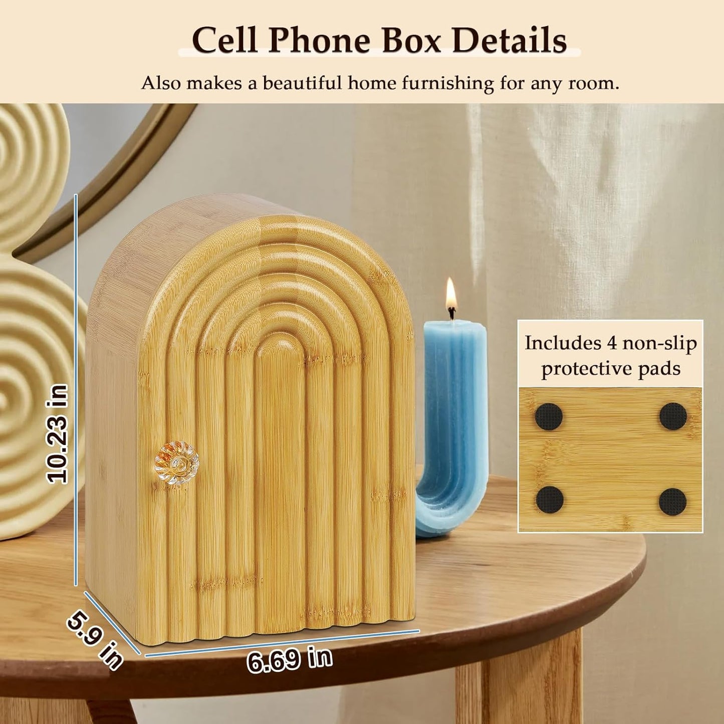 Phone Box for Family Time, Bamboo Cell Phone Jail, 3 Sections Hold 6 Phones, with Charging Holes, Phone Holder Self-Discipline Box, Help Kids Adults Focus Back, Mobile Phone Addiction (Wood)