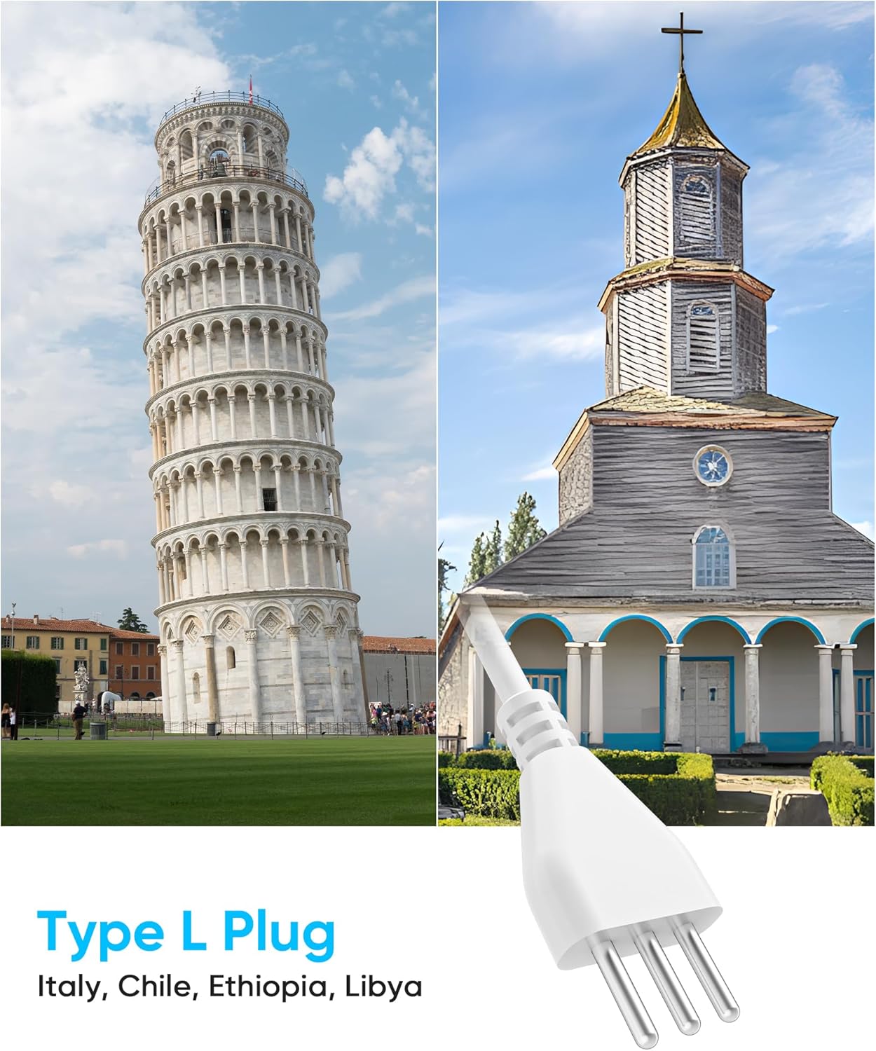 Italy Travel Plug Adapter, Olcorife US to Italy Type L Plug Adapter, International Power Strip with 6 Outlets and 3 USB(1 USB-C), 5 FT Cord for Italy Chile Ethiopia Libya