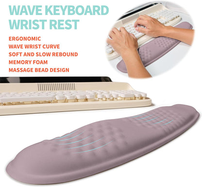 2-in-1 Ergonomic Set, Wave Rise Keyboard Wrist Rest and Massage Bulge Slope Mouse Pad Wrist Support, Cushion Memory Foam Integrated to Relieve Wrist Pain, Purple