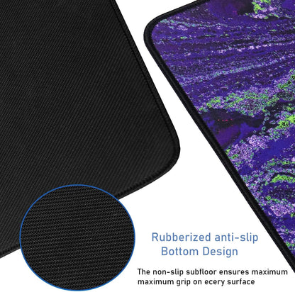 Large Mouse Pad with Stitched Edges, Durable Non-Slip Natural Rubber Base, Waterproof Computer Keyboard Pad Mat for Esports Pros/Gamer/Desktop/Office/Home - Purple Green
