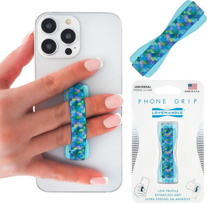 LOVEHANDLE Universal Phone Grip for Smartphones & Mini Tablets - Phone Holder for Hand - Wireless Charging Compatible - Made in The USA - Mermaid Scales