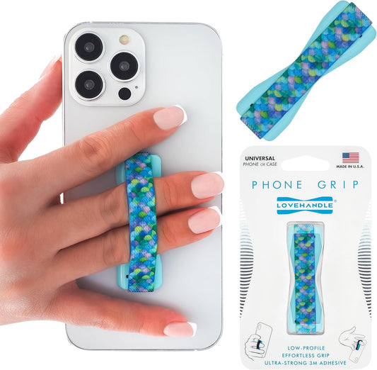 LOVEHANDLE Universal Phone Grip for Smartphones & Mini Tablets - Phone Holder for Hand - Wireless Charging Compatible - Made in The USA - Mermaid Scales