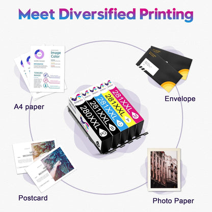 ONLYU 280XXL 281XXL Compatible for Canon Ink 280 and 281 Cartridges PGI-280XXL CLI-281XXL for Canon TR8520 Ink Cartridges for Pixma TR8620 TR8620a TS6320 TR7520 TS6120 TS6220 TS8220 TS9520 (5 Packs)