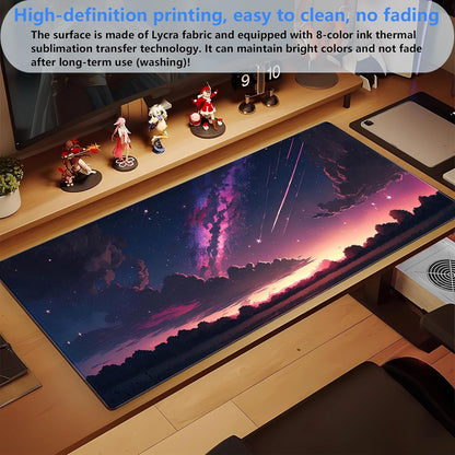 Anime Aesthetic Purple Galaxy Cloud Mouse Pad XXL Extended Gaming Desk Mat 31.5x15.7 Inch for Laptop, Keyboard & Mouse, Office Computer Desk Decor