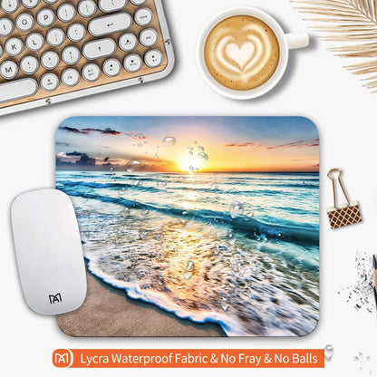 Square Mouse Pad Beach Sunset, Personalized Premium-Textured Custom Mouse Mat Design, Washable Mousepad Cloth, Non-Slip Rubber Base Computer Mouse Pads for Wireless Mouse