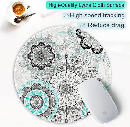 ITNRSIIET Round Mouse Pad with Stitched Edge Premium-Textured Waterproof Non-Slip Rubber Base Desktop Protection Mat Diameter 8.7 inches, Mandala Flowers