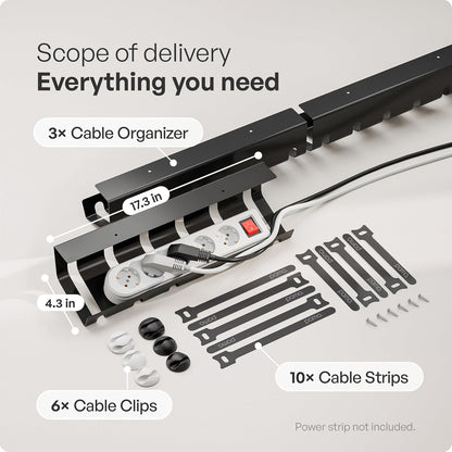 PAMO Cable Management Under Desk for Easy mounting Under-Table I Set of 3 - with 10X Cable Ties I Desk Organizer for Office/Home Office Table Thoughtful Cable Tray Holder
