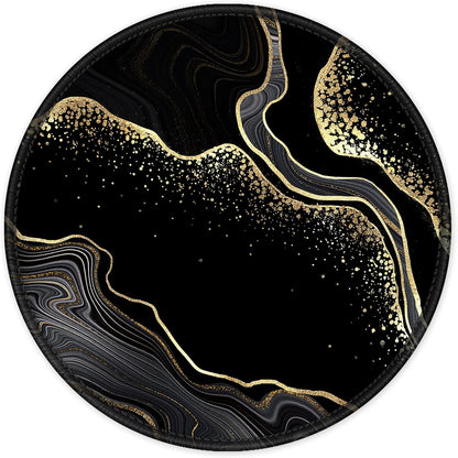 ITNRSIIET Round Mouse Pad with Stitched Edge Premium-Textured Waterproof Non-Slip Rubber Base Desktop Protection Mat Diameter 8.7 inches, Black Gold Marbling