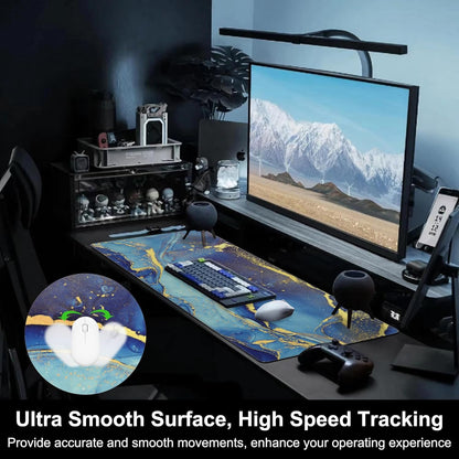 Mouse Pad, Large Alcohol Ink Art Desk Mat, Extended Non-Slip Gaming Keyboard Mousepad Desk Pad, Thick Stitched Edges Waterproof Mouse Mat 31.5"x15.7" (Abstract Fluid Art Painting)