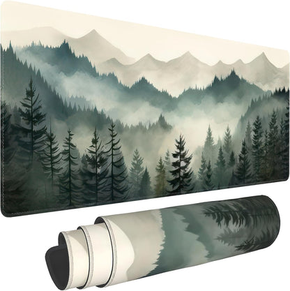 Misty Forest Large Mouse Pad,Gaming Keyboard Desk Pad,Extended Mouse Mat Non-Slip Rubber Base with Stitched Edges for Office Game Home XL 31.5"x11.8"