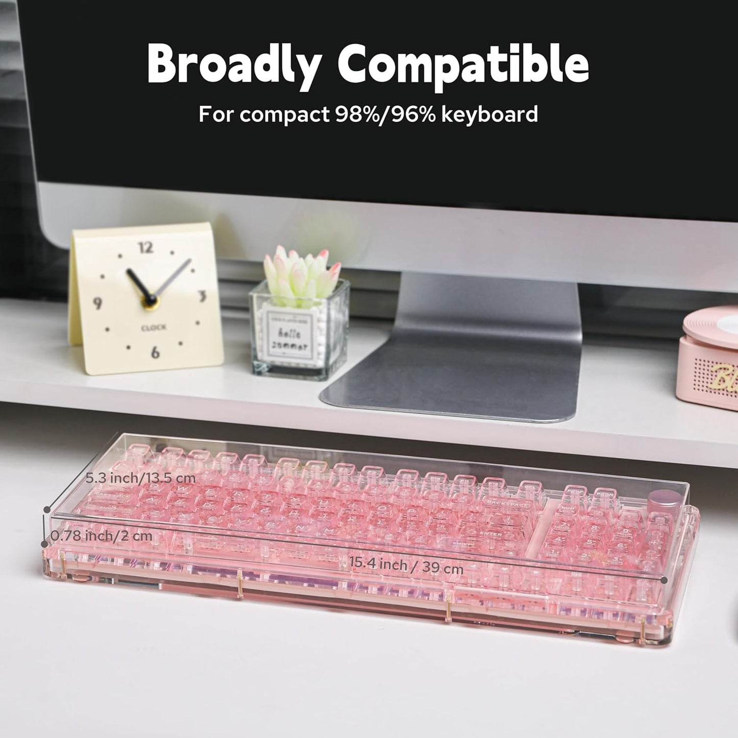 KiiBoom Premium Acrylic Transparent Keyboard Dust Cover, Waterproof, Anti-Dust, Anti-Cat Protector Cover Lid for Mechanical Keyboard (Clear, 15.4'' x 5.3'' x 0.78'')