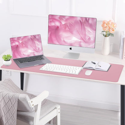 Leather Desk pad Protector, Large Desk mat with Natural Cork & PU Leather,Mouse pad,Non-Slip Office Desk Mat,Waterproof Desk Writing Pad for Office and Home (47in*17in,Rose Pink)