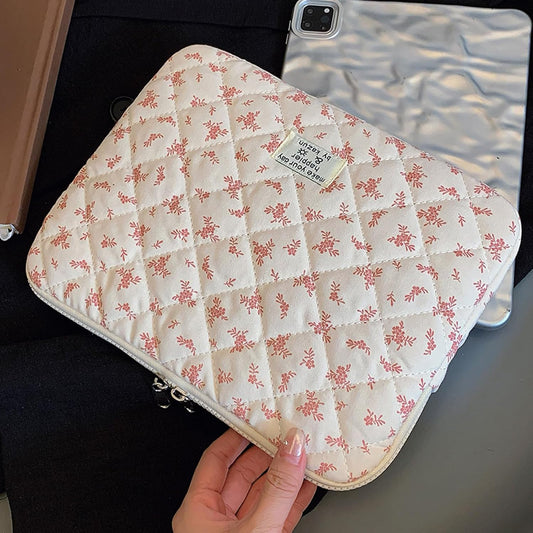 Puffy Laptop Sleeve 13-15.6 Inch Cute Quilted Laptop Protective Case Padded Floral Computer Sleeve for MacBook (A-Pink, 11 Inch)