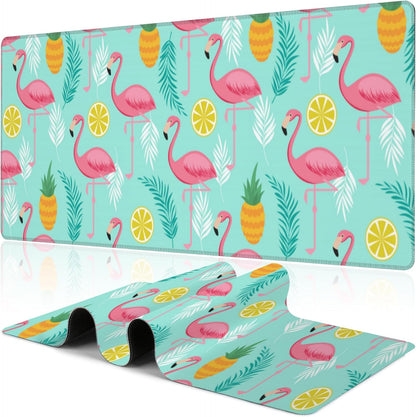 Pink Flamingo Desk Mat,Large Summer Flamingos Pineapples Tropical Leaves Gaming Keyboard Mouse Pad,Non-Slip Rubber Base Desk Pad Thick Stitched Edges Waterproof Mousepad Mouse Mat 31.5"x11.8"