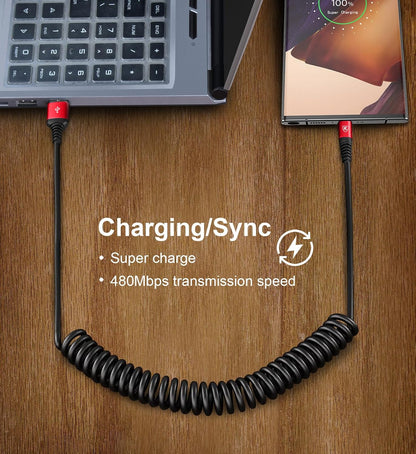 Coiled USB A to USB C Cable for Car 6FT 2Pack USB C Charger Cable Fast Charging Type C Charger Cord USB-C Cable Compatible with iPhone 16/15/Plus/Pro/Pro Max/Samsung Galaxy S23 A20 - Red