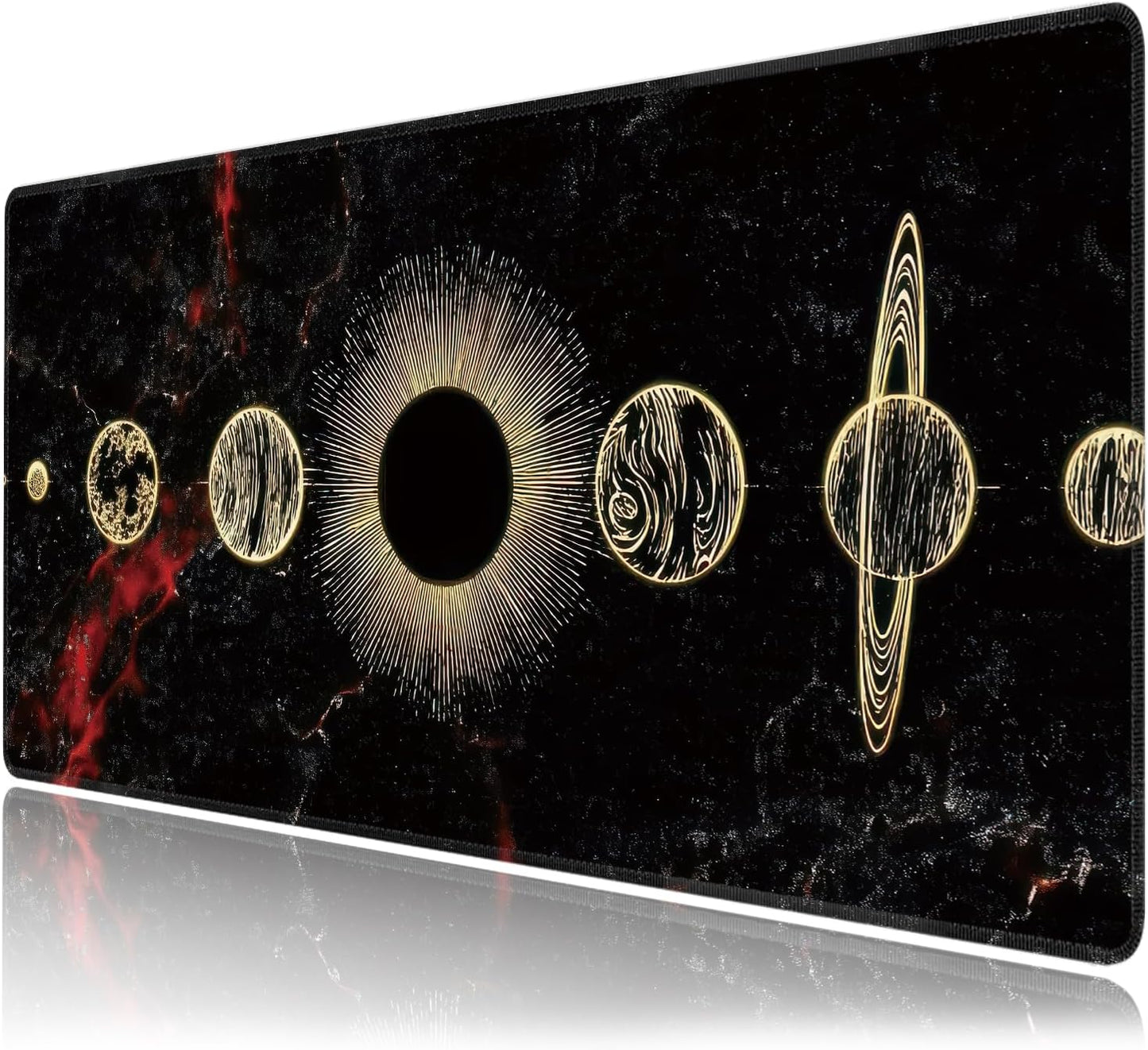Galaxy Planet Large Mouse Pad,Gaming Keyboard Desk Pad,Extended Mouse Mat Non-Slip Rubber Base with Stitched Edges for Office Game Home XXL 35.4"x15.7"